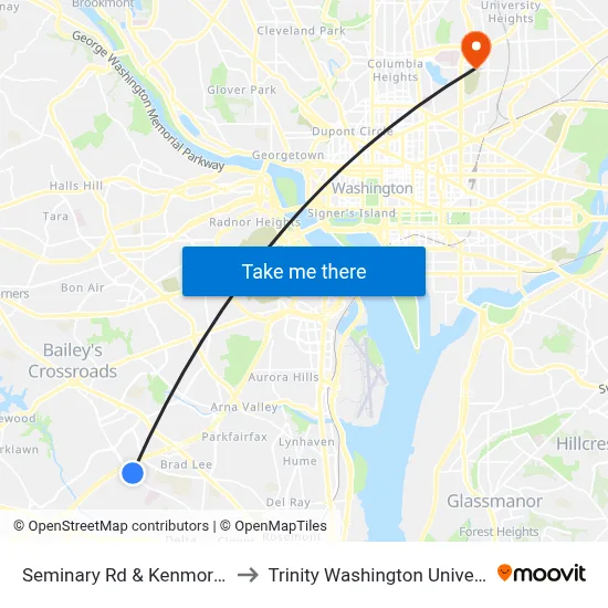 Seminary Rd & Kenmore Av to Trinity Washington University map