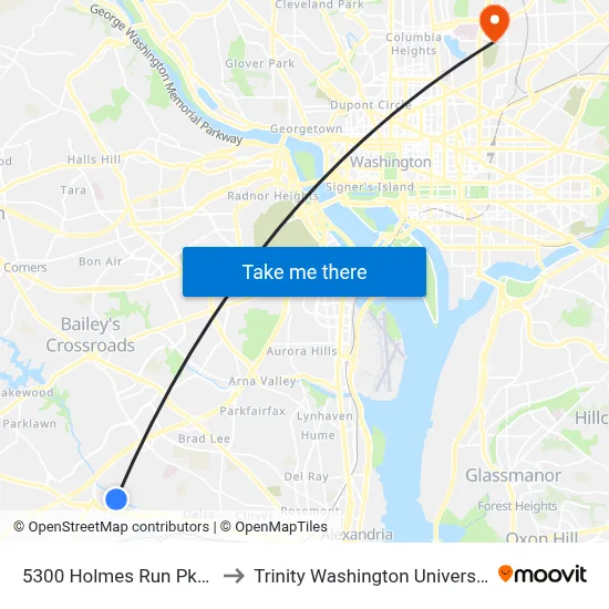 5300 Holmes Run Pkwy to Trinity Washington University map