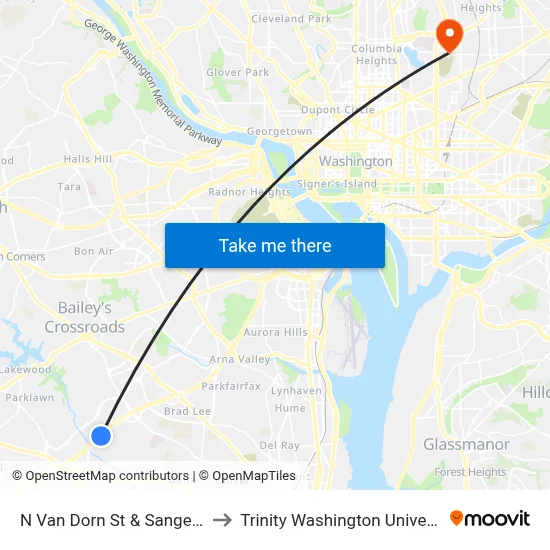 N Van Dorn St &    Sanger Av to Trinity Washington University map