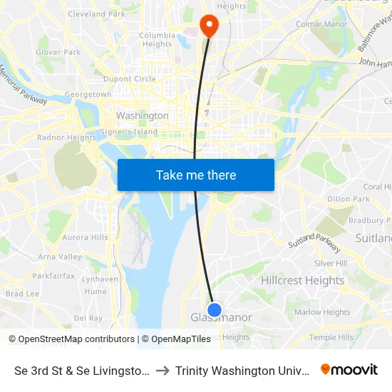 Se 3rd St & Se Livingston Rd to Trinity Washington University map