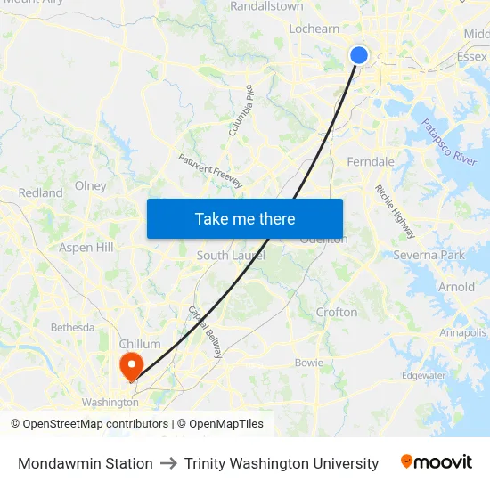 Mondawmin Station to Trinity Washington University map