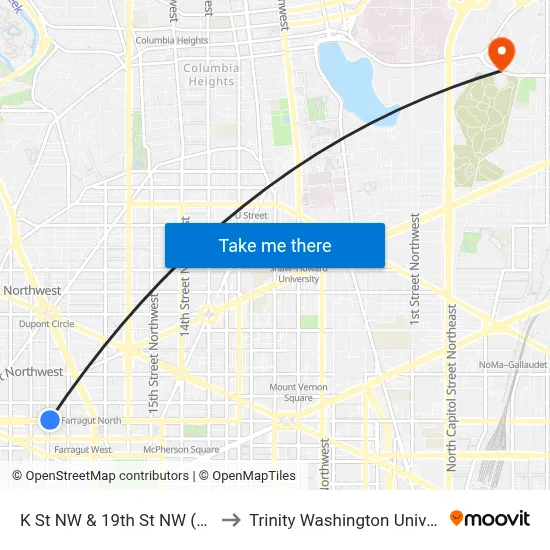 K St NW & 19th St NW (Main) to Trinity Washington University map