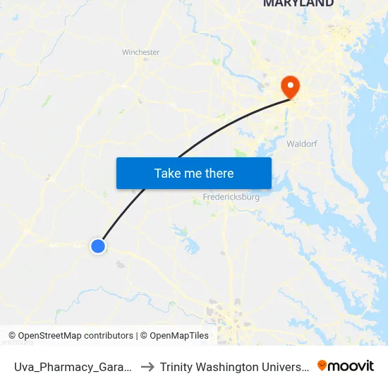 Uva_Pharmacy_Garage to Trinity Washington University map