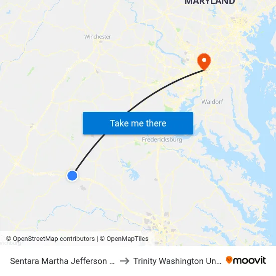 Sentara Martha Jefferson Hospital to Trinity Washington University map