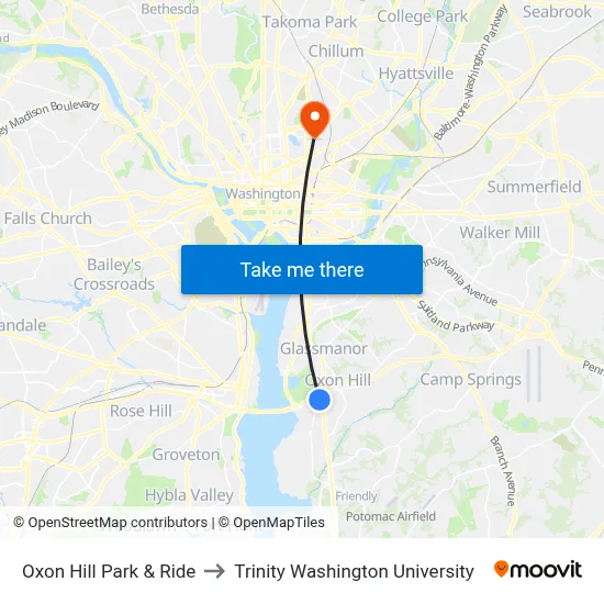Oxon Hill Park & Ride to Trinity Washington University map