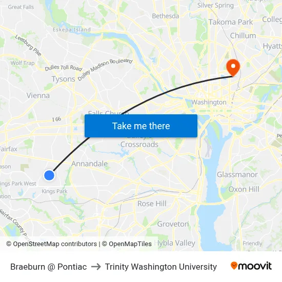 Braeburn @ Pontiac to Trinity Washington University map