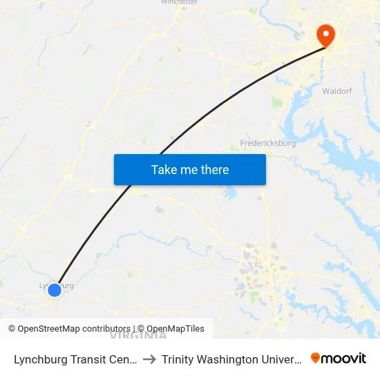 Lynchburg Transit Center to Trinity Washington University map