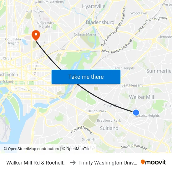Walker Mill Rd & Rochelle Ave to Trinity Washington University map