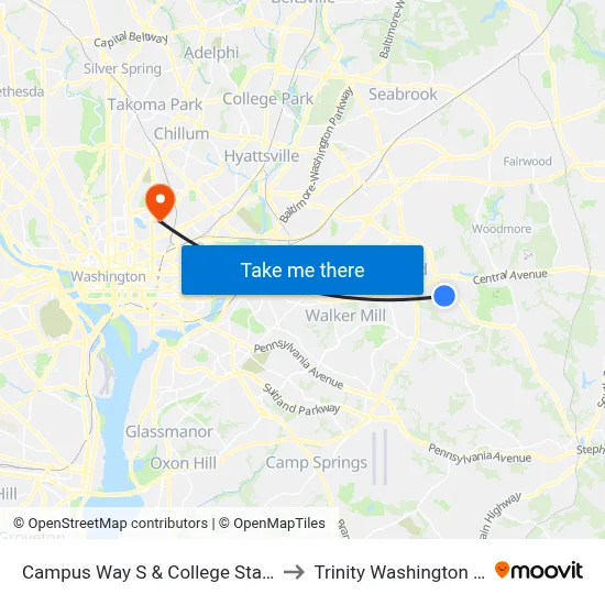 Campus Way S & College Station Dr (Pgcc) to Trinity Washington University map
