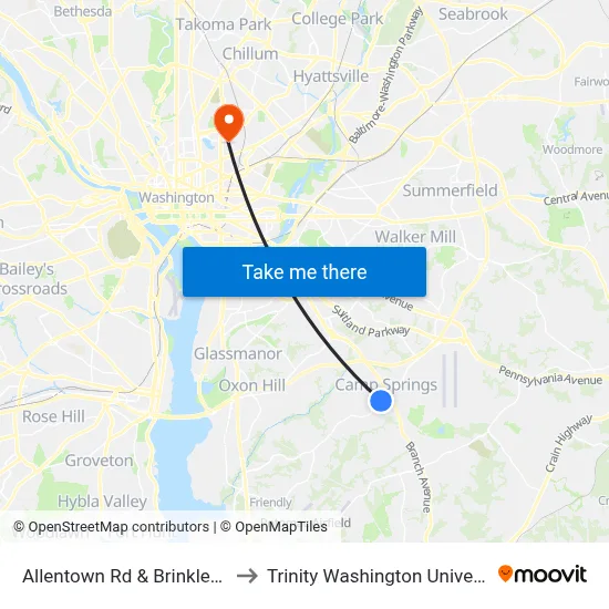 Allentown Rd & Brinkley Rd to Trinity Washington University map