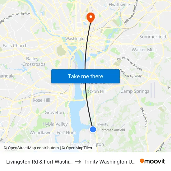 Livingston Rd & Fort Washington Rd to Trinity Washington University map