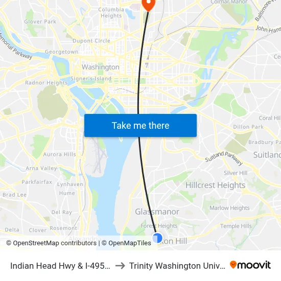 Indian Head Hwy & I-495 / I-95 to Trinity Washington University map
