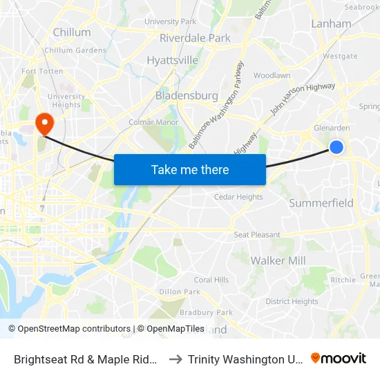 Brightseat Rd & Maple Ridge Apts #2 to Trinity Washington University map