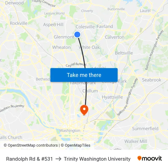 Randolph Rd & #531 to Trinity Washington University map