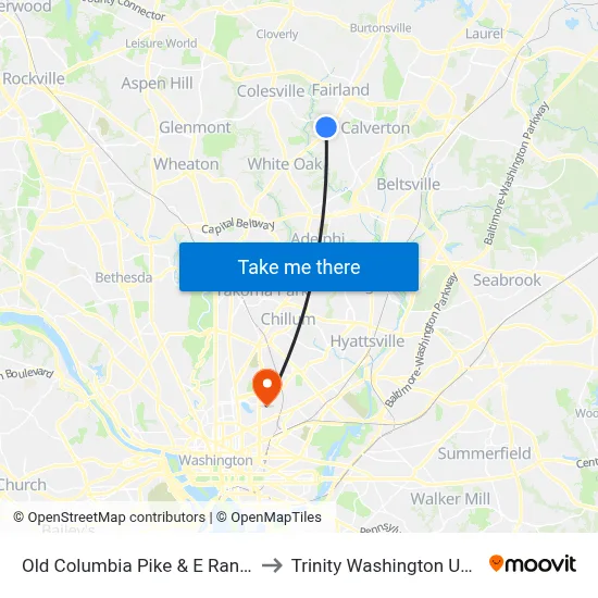 Old Columbia Pike & E Randolph Rd to Trinity Washington University map