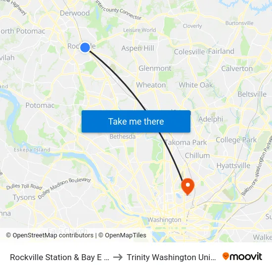 Rockville Station & Bay E - West to Trinity Washington University map