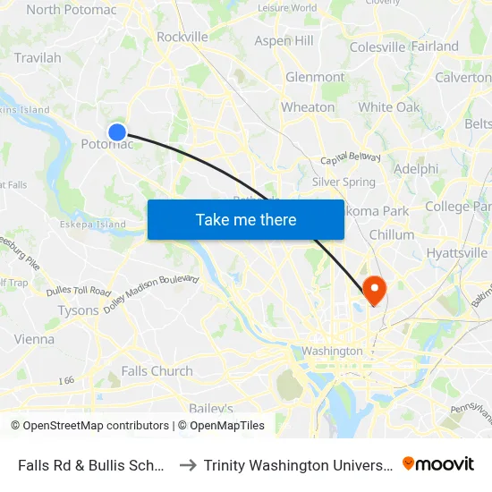 Falls Rd & Bullis School to Trinity Washington University map