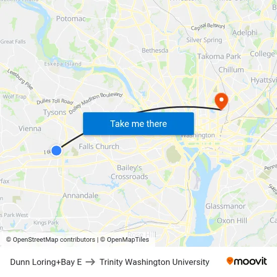 Dunn Loring+Bay E to Trinity Washington University map