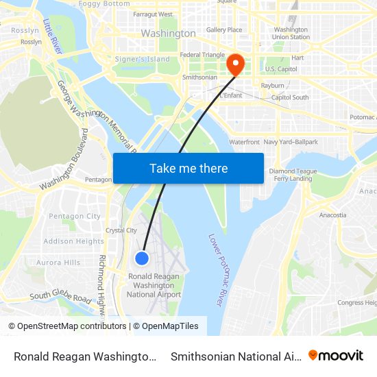 Ronald Reagan Washington National Airport (Dca) to Smithsonian National Air And Space Museum map