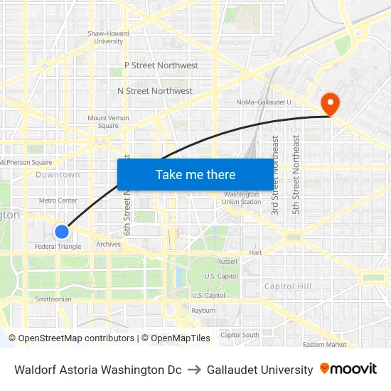 Waldorf Astoria Washington Dc to Gallaudet University map