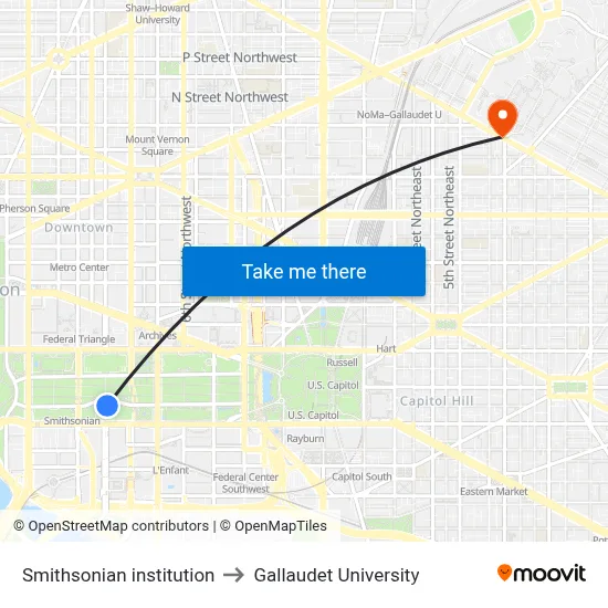 Smithsonian institution to Gallaudet University map