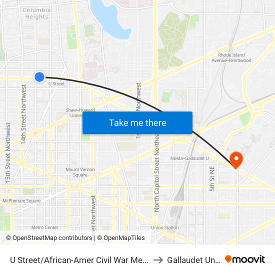 U Street/African-Amer Civil  War Memorial/ Cardozo to Gallaudet University map