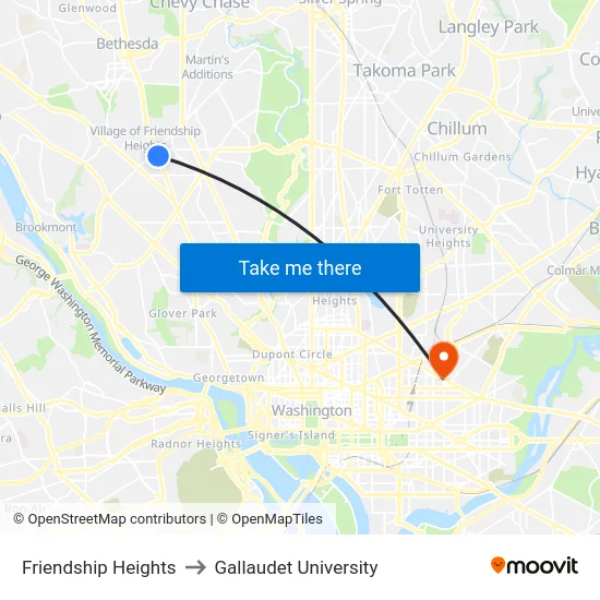 Friendship Heights to Gallaudet University map