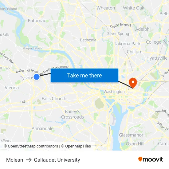 Mclean to Gallaudet University map
