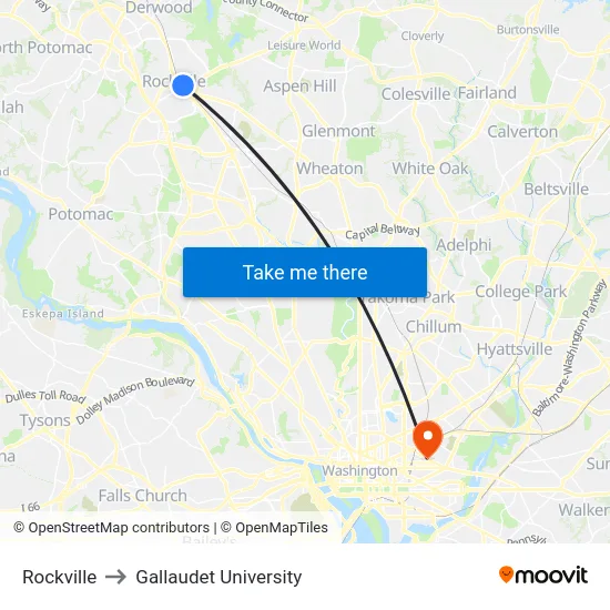 Rockville to Gallaudet University map