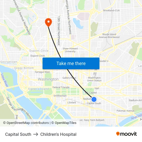 Capital South to Children's Hospital map
