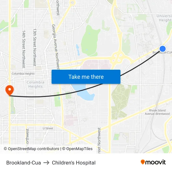 Brookland-Cua to Children's Hospital map