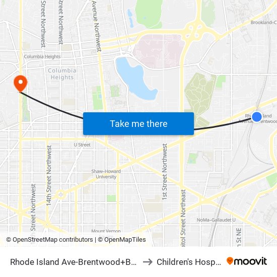 Rhode Island Ave-Brentwood+Bay D to Children's Hospital map