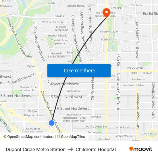 Dupont Circle Metro Station to Children's Hospital map