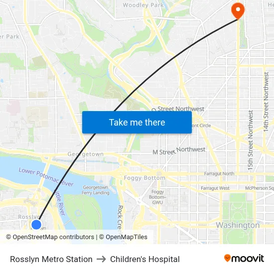 Rosslyn Metro Station to Children's Hospital map