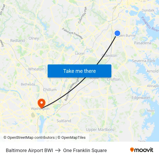 Baltimore Airport BWI to One Franklin Square map