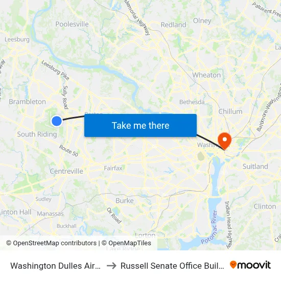 Washington Dulles Airport to Russell Senate Office Building map