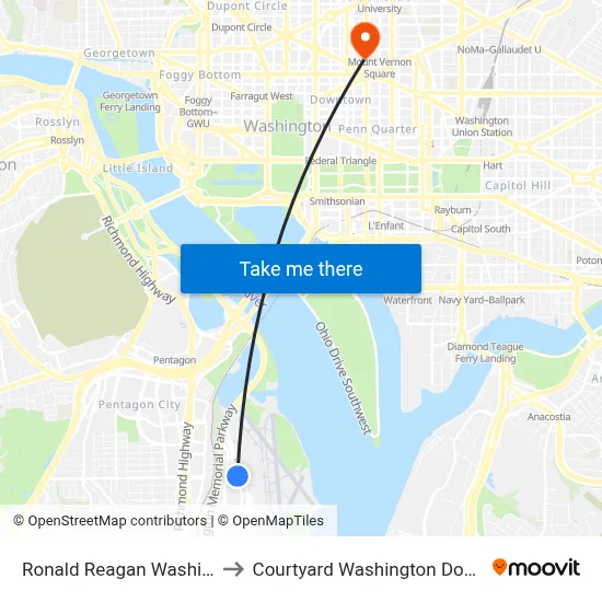 Ronald Reagan Washington National Airport to Courtyard Washington Downtown / Convention Center map