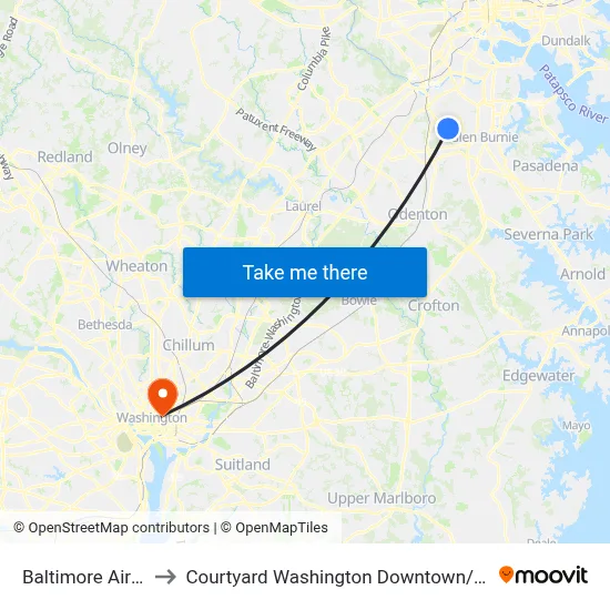 Baltimore Airport BWI to Courtyard Washington Downtown / Convention Center map