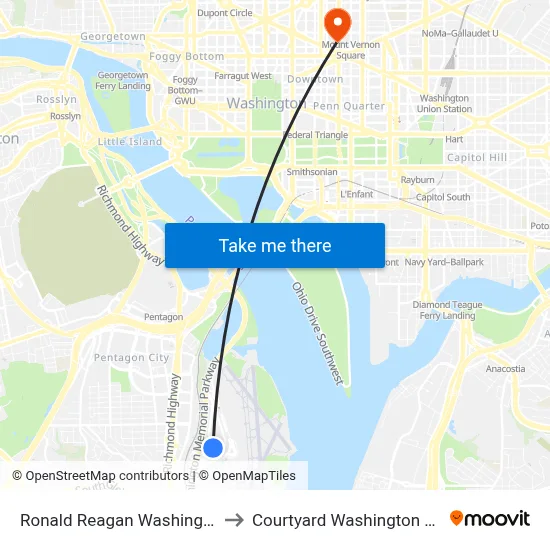 Ronald Reagan Washington National Airport - Garage A to Courtyard Washington Downtown / Convention Center map