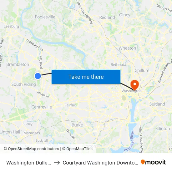 Washington Dulles Airport (IAD) to Courtyard Washington Downtown / Convention Center map