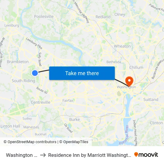 Washington Dulles Airport to Residence Inn by Marriott Washington Downtown / Convention Center map