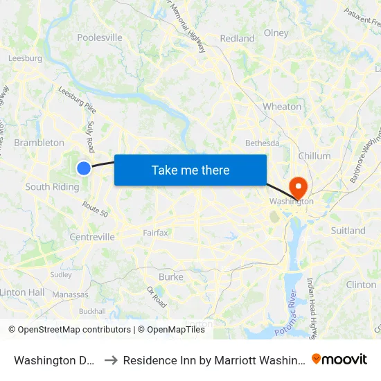 Washington Dulles Airport (IAD) to Residence Inn by Marriott Washington Downtown / Convention Center map