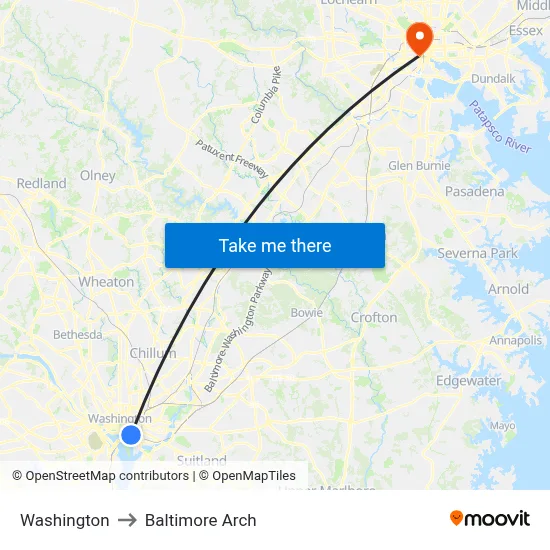 Washington to Baltimore Arch map