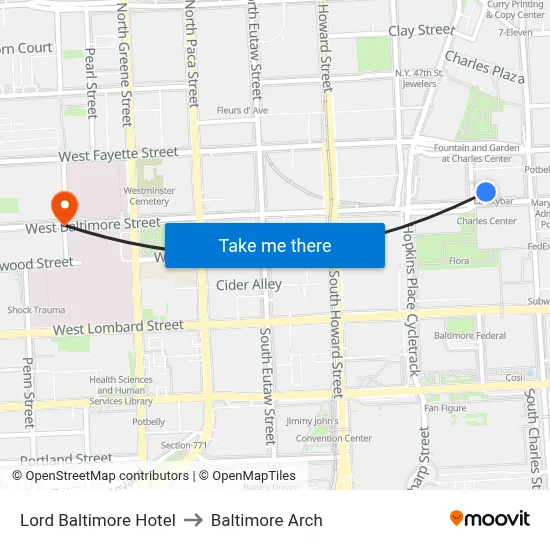 Lord Baltimore Hotel to Baltimore Arch map