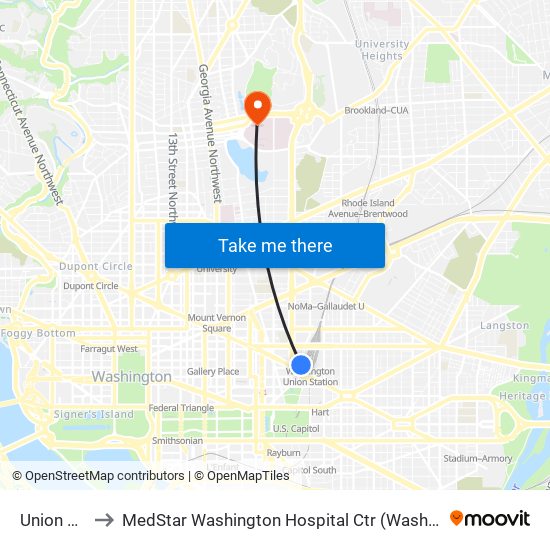 Union Station to MedStar Washington Hospital Ctr (Washington Hospital Center) map