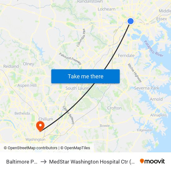 Baltimore Penn Station to MedStar Washington Hospital Ctr (Washington Hospital Center) map