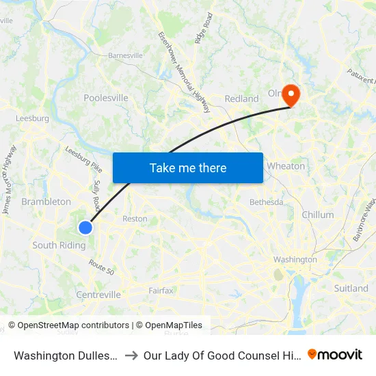 Washington Dulles Airport to Our Lady Of Good Counsel High School map