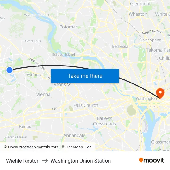 Wiehle-Reston to Washington Union Station map