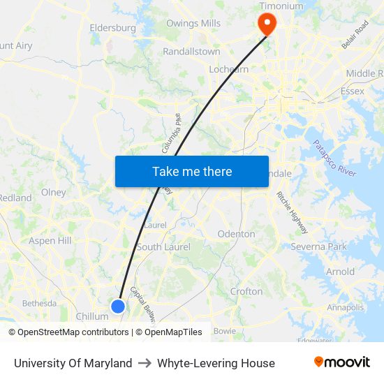 University Of Maryland to Whyte-Levering House map