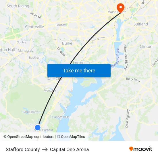 Stafford County to Capital One Arena map